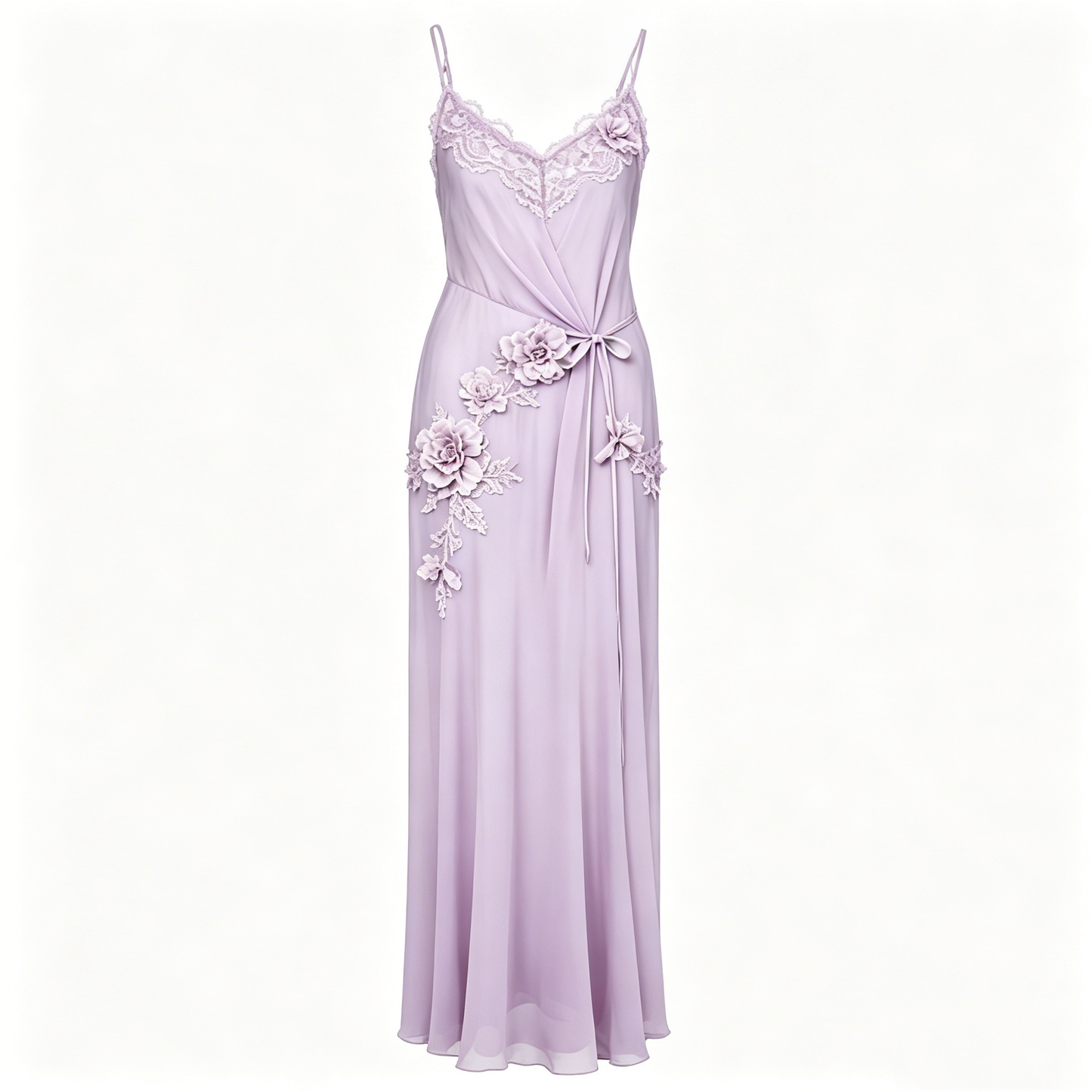 Lavender Lace and Floral Appliqué Slip Maxi Dress