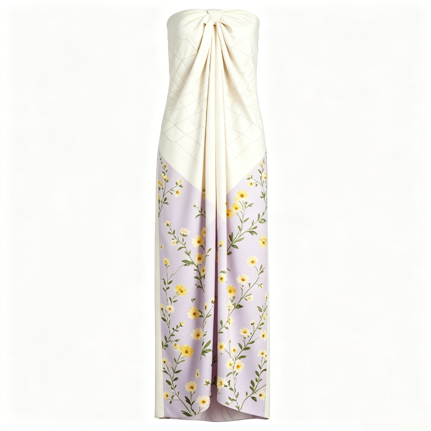White and Lavender Floral Strapless Maxi Dress