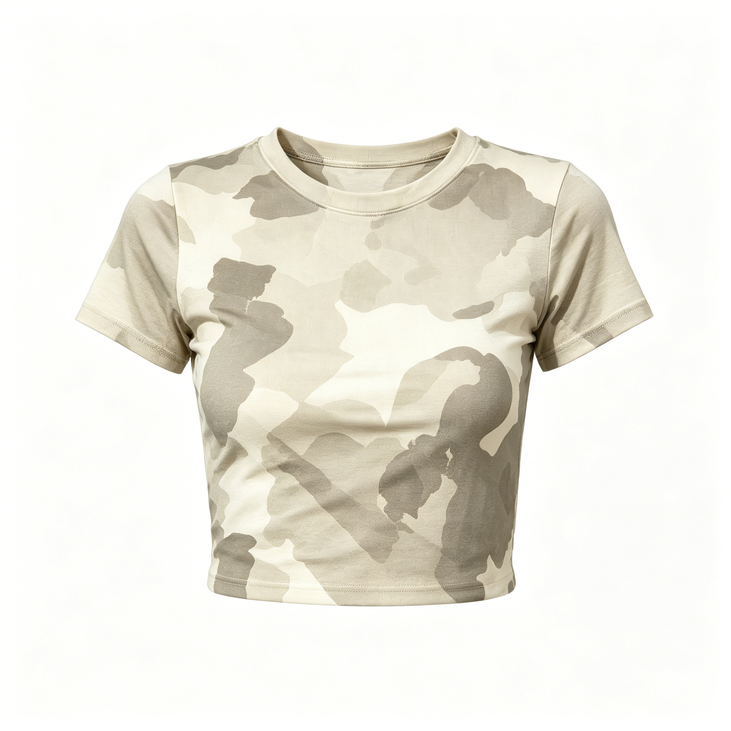 Neutral Camo Print Fitted Cropped T-Shirt