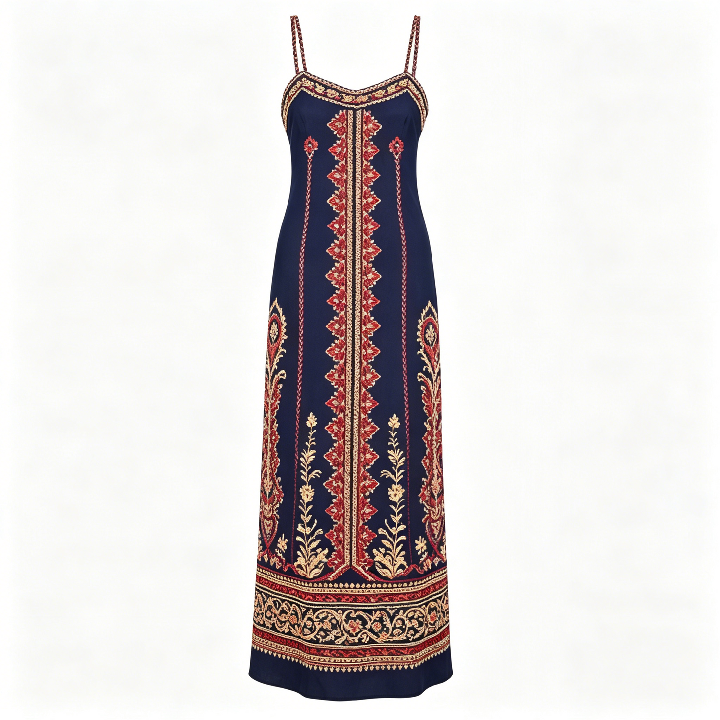 Navy Embroidered Sleeveless Maxi Dress