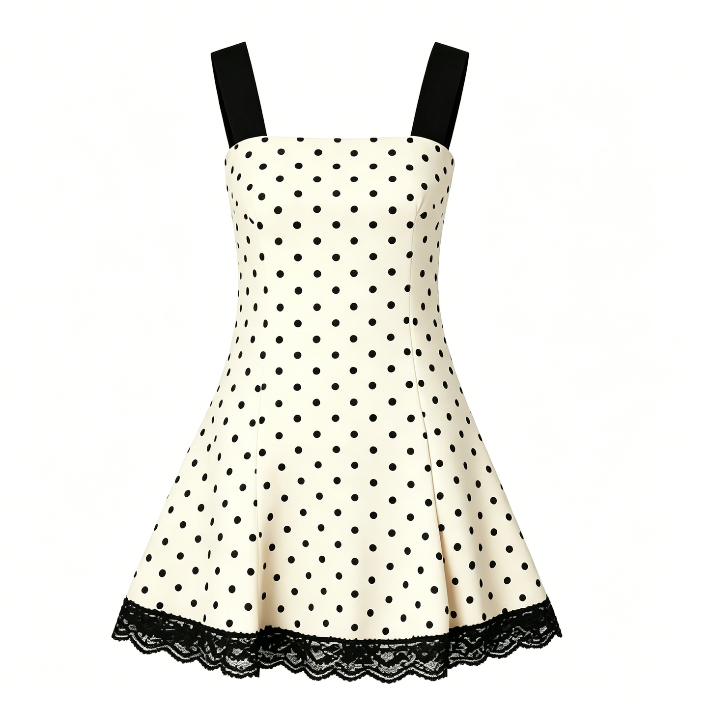 Polka Dot A-Line Mini Dress with Lace Hem
