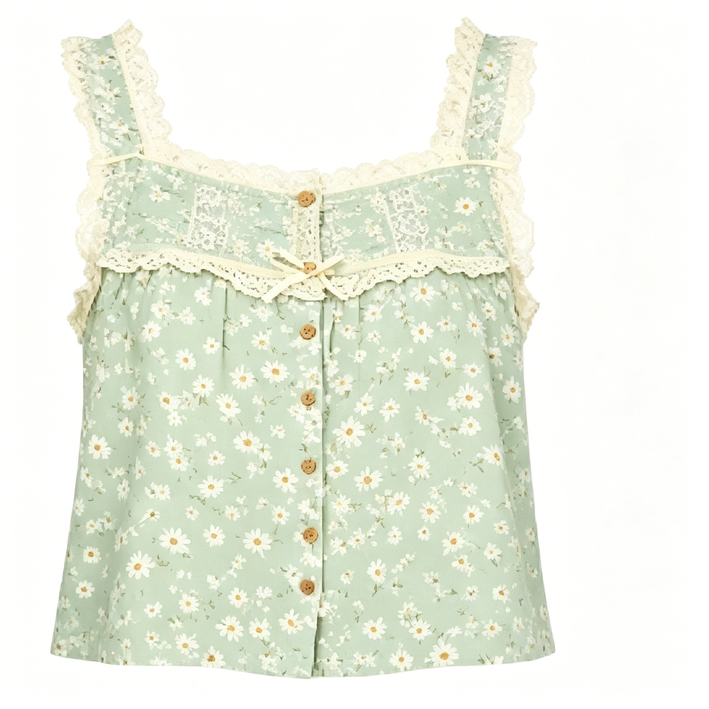 Mint Daisy Lace Strap Button Front Cami Top