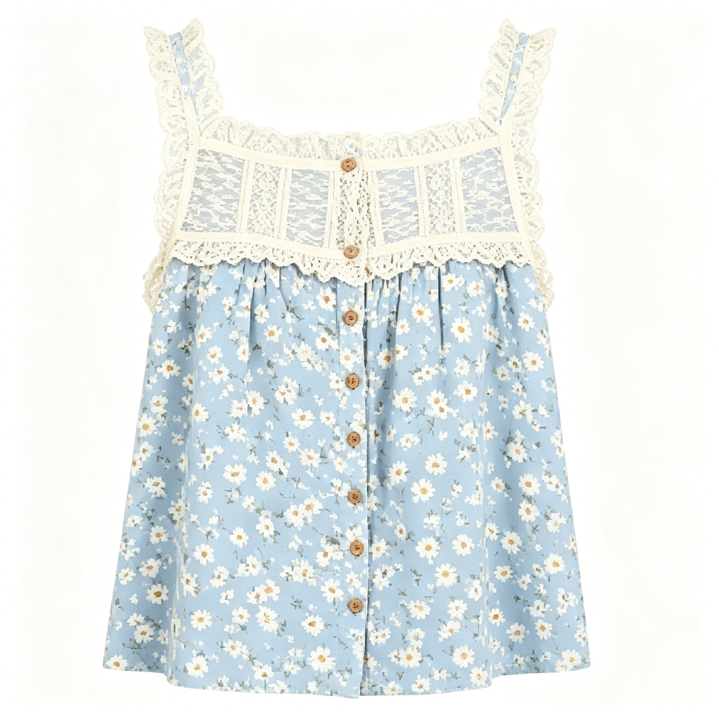 Light Blue Daisy Lace Trim Button Down Cami