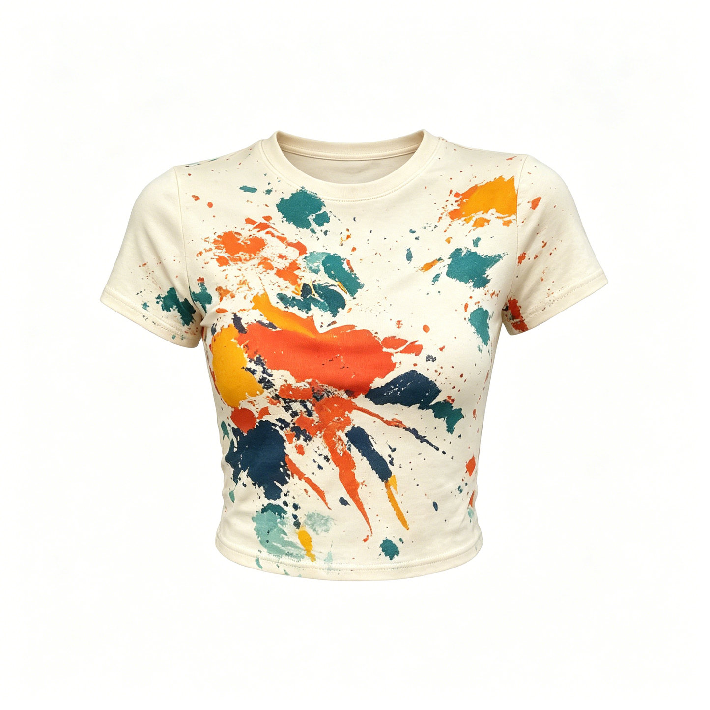 Cream Paint Splash Print Cropped Baby Tee