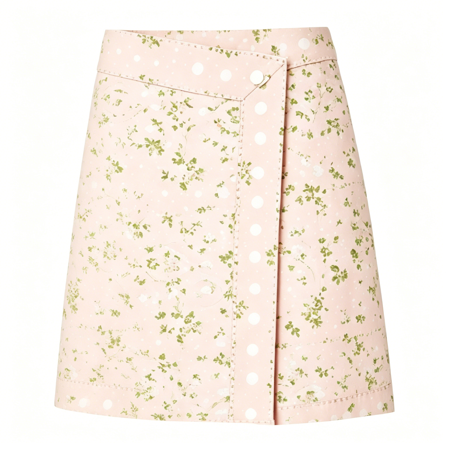 Light Pink Floral Polka Dot Wrap Mini Skirt