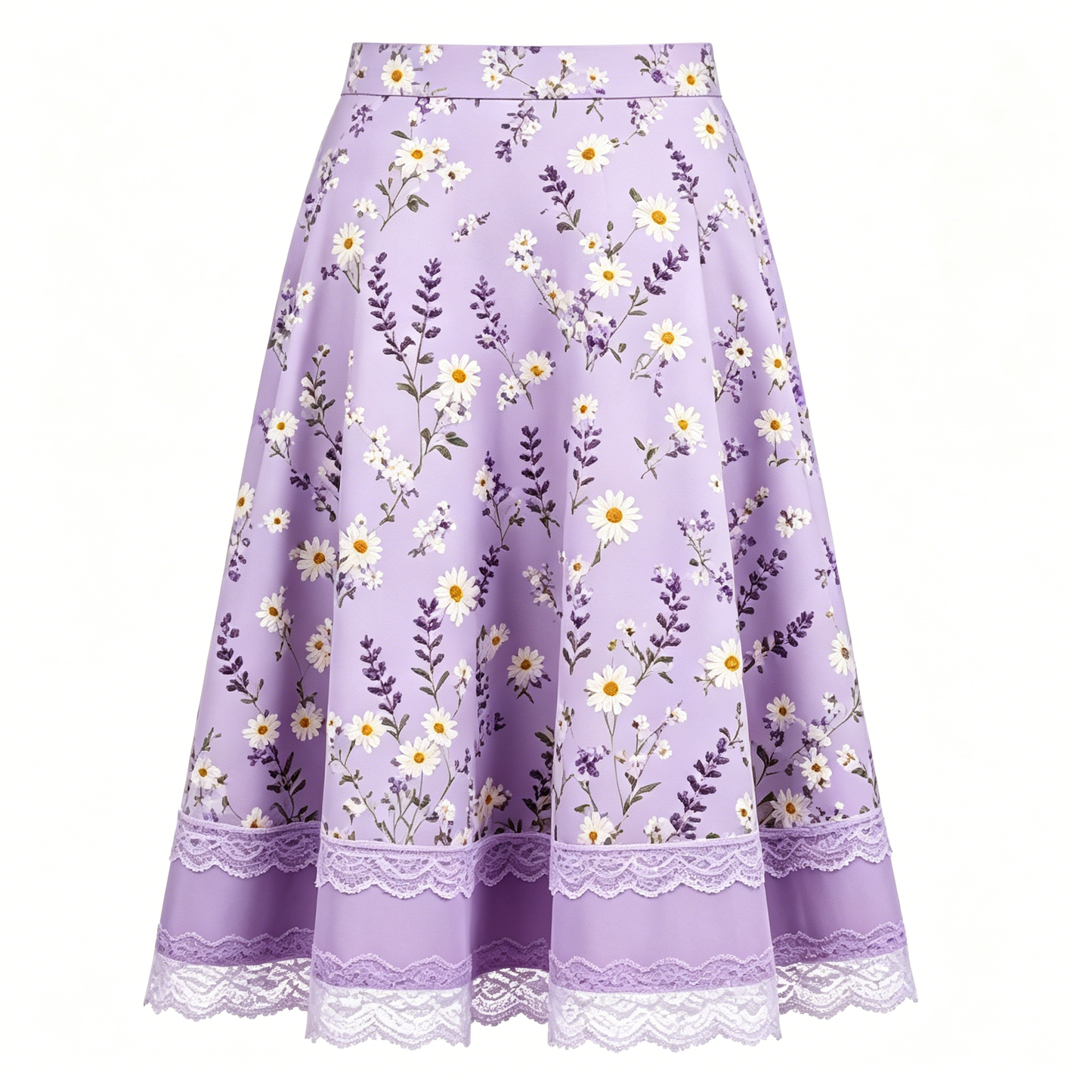 Lavender Daisy and Lavender Lace Trimmed Midi Skirt