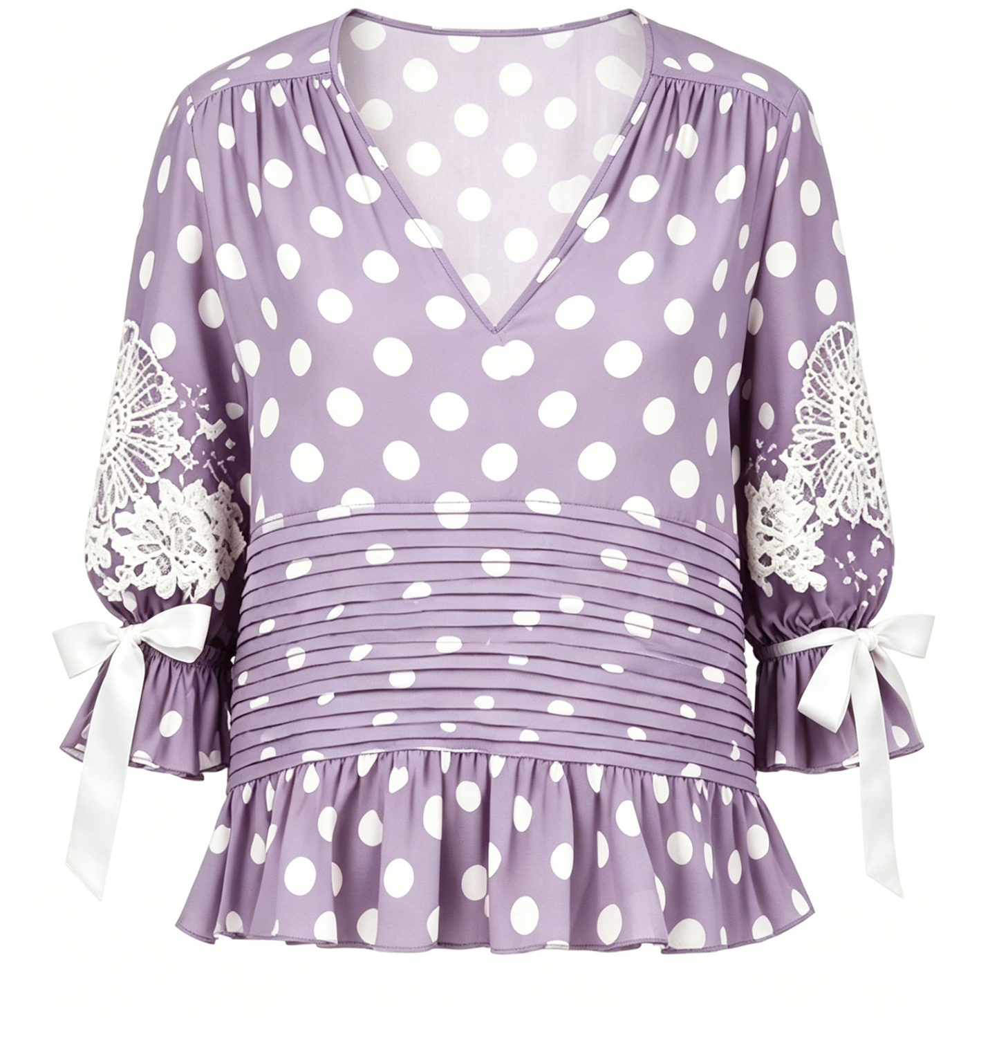 Lavender Large Polka Dot Lace Ruffle Sleeve Blouse