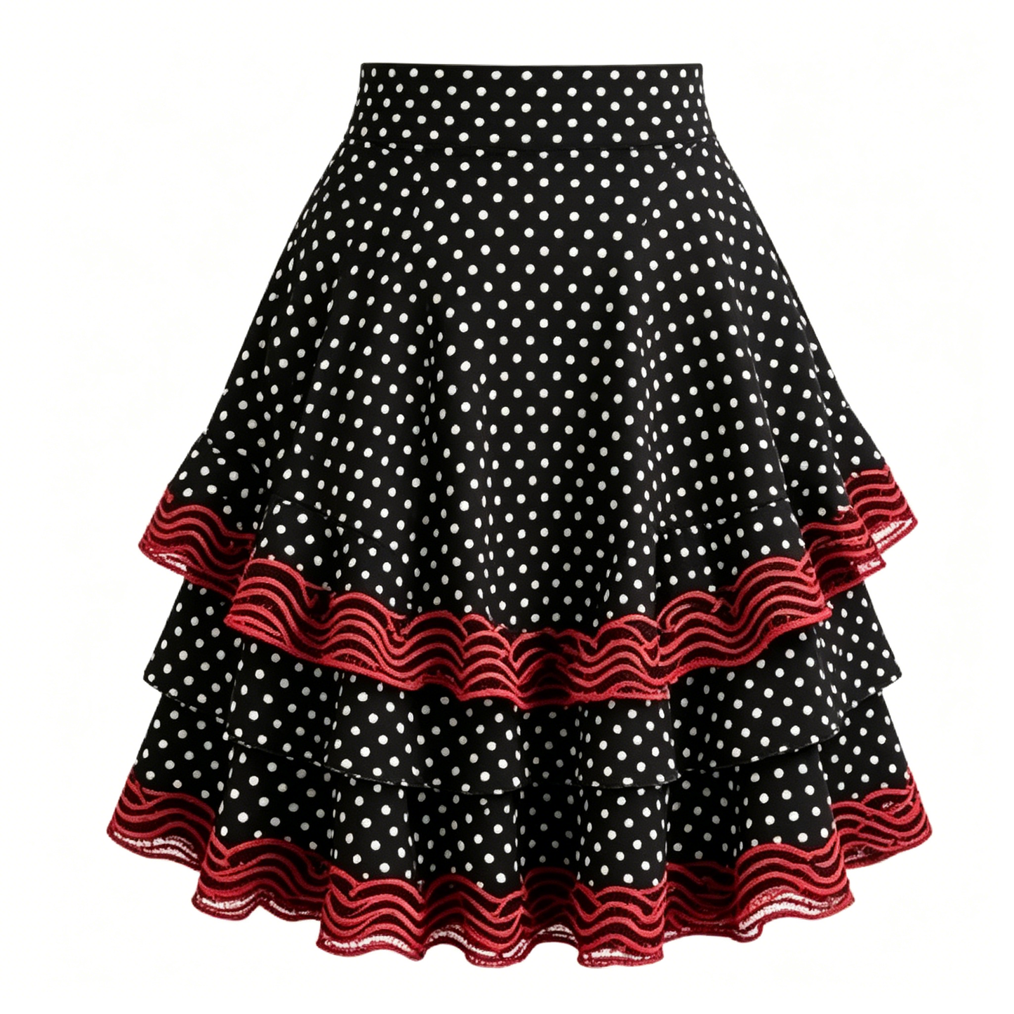 Black White Polka Dot Tiered Ruffle Mini Skirt