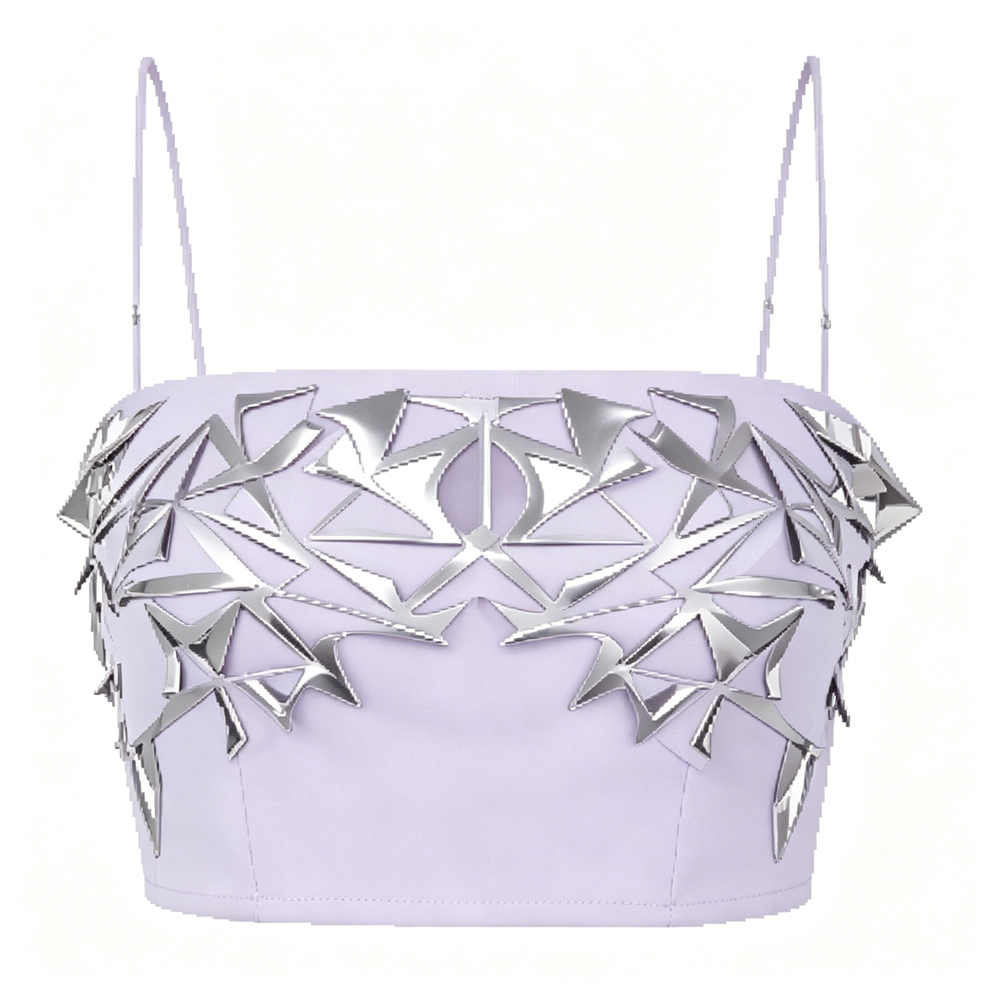 Lilac Metallic Geometric Cutout Spaghetti Strap Crop Cami