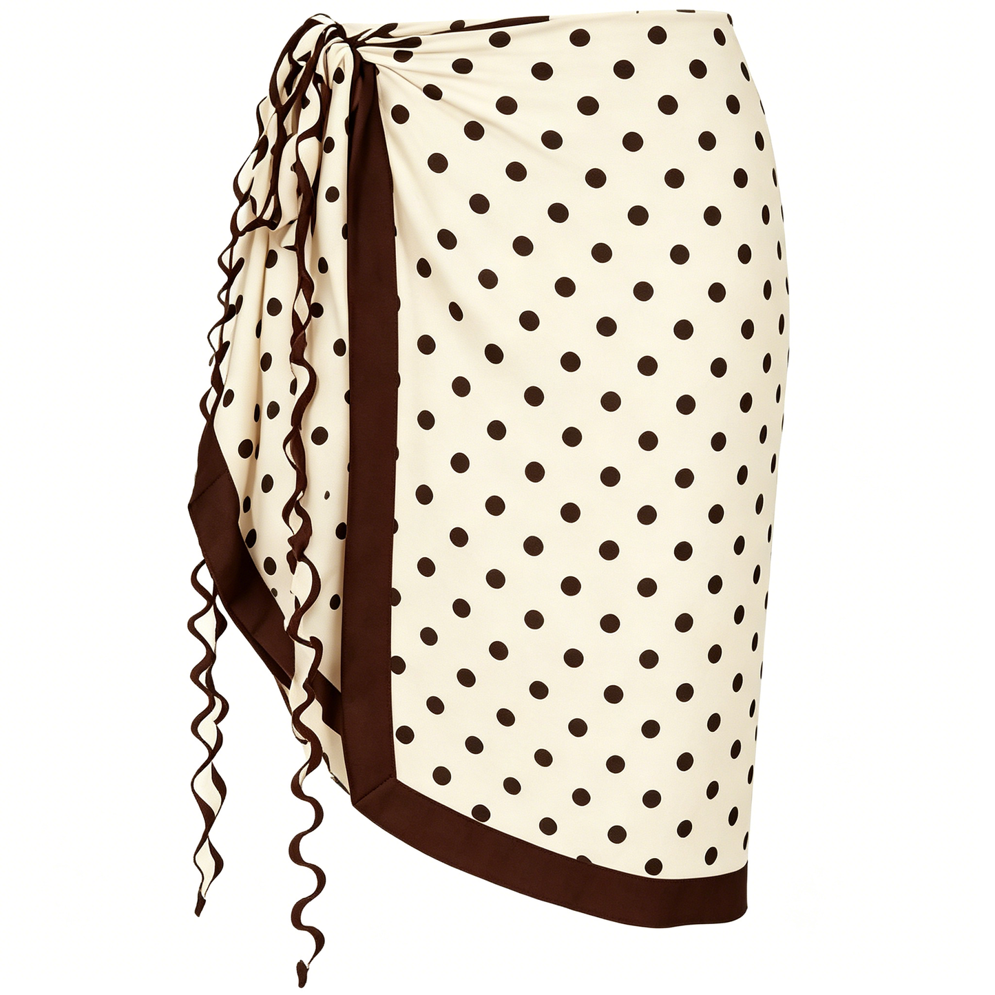 Cream Brown Polka Dot Wrap Sarong Mini Skirt