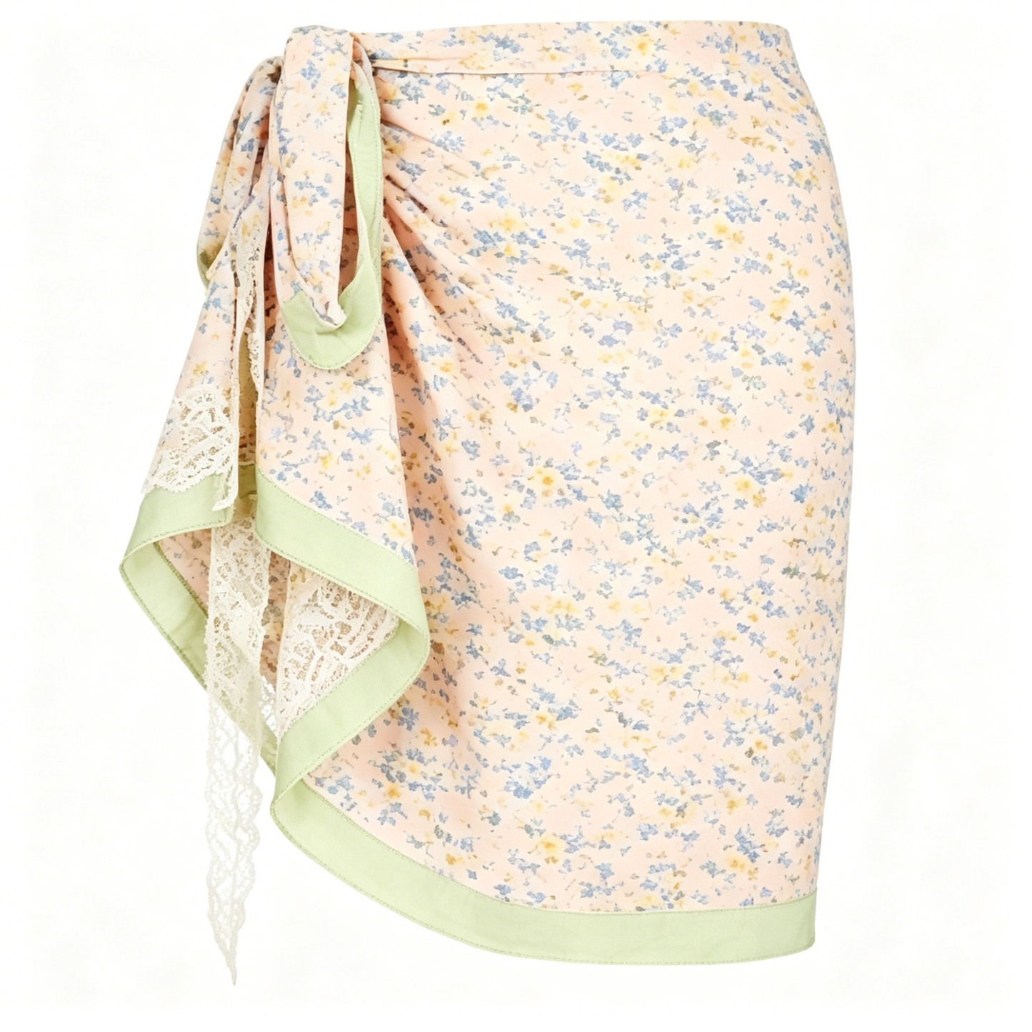 Pastel Floral Wrap Mini Skirt with Lace Trim
