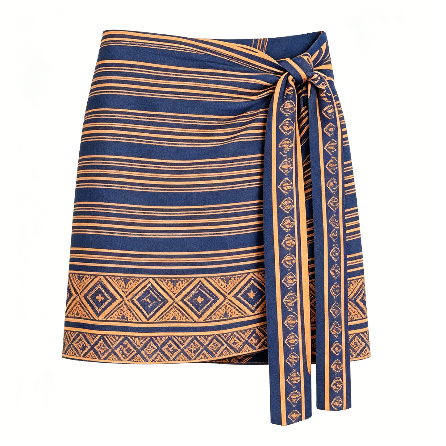 Navy Orange Tribal Print Wrap Mini Skirt