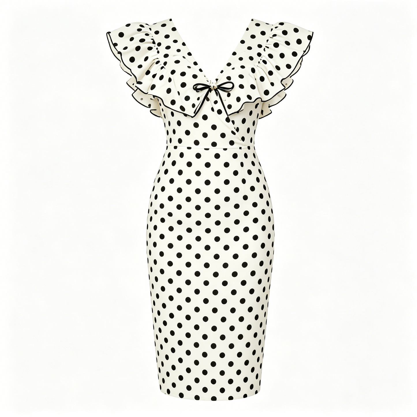 Polka Dot Ruffle V-Neck Midi Dress