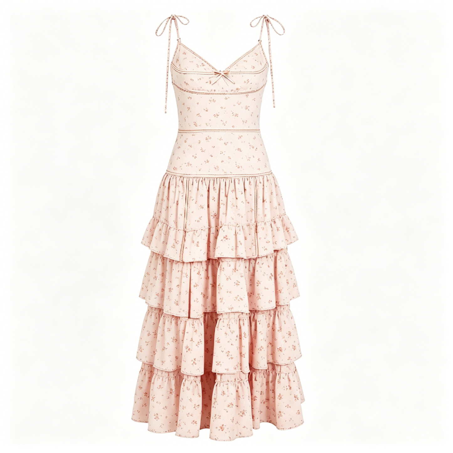 Blush Floral Tiered Ruffle Maxi Dress