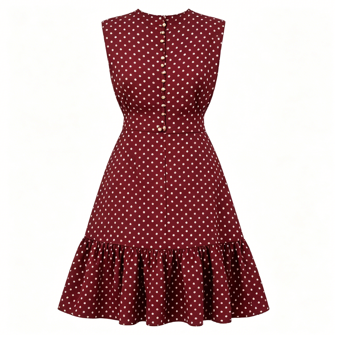 Burgundy Polka Dot Sleeveless Mini Dress